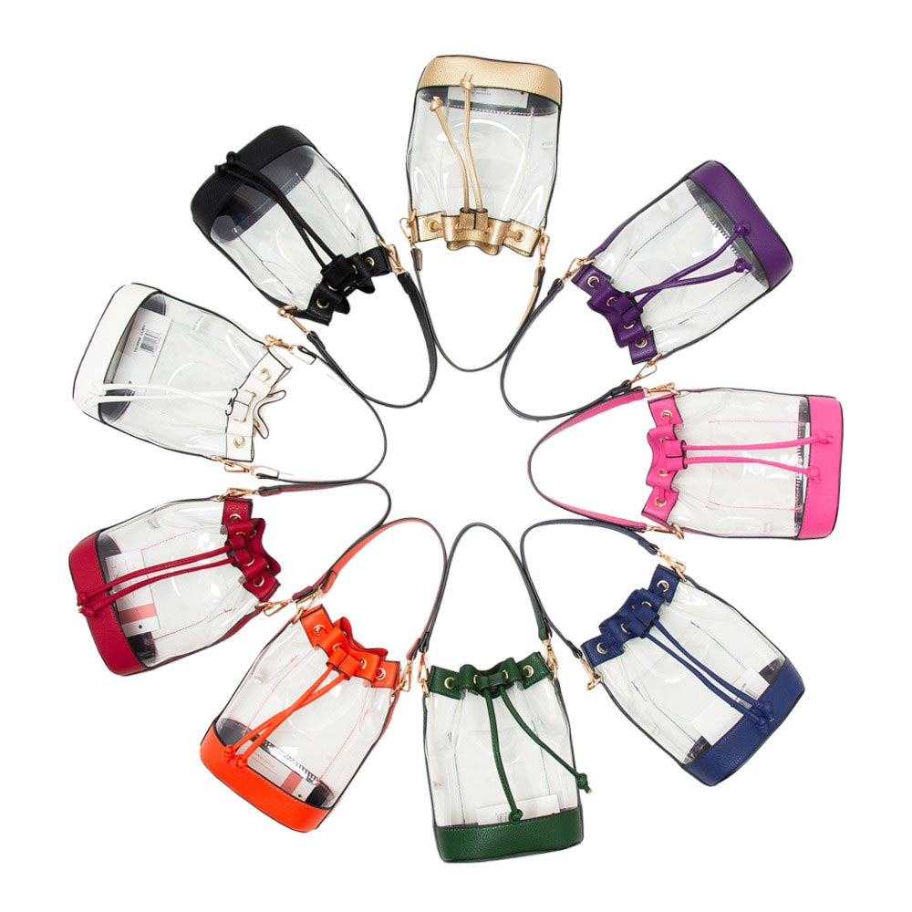 Solid Faux Leather Transparent Bucket Bag